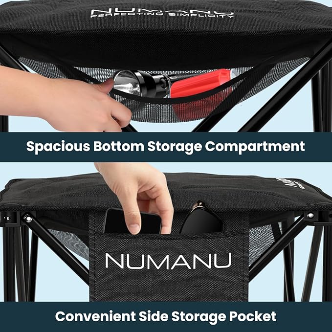 NUMANU 2-Pack Oversized Padded Camping Stool for Adults, Thick Padded 18.5" Heavy Duty Outdoor Camp Chairs with Anti-Slip Feet & Carry Bag, Folding Ottoman Foot Rest for Travel, Max 500lbs