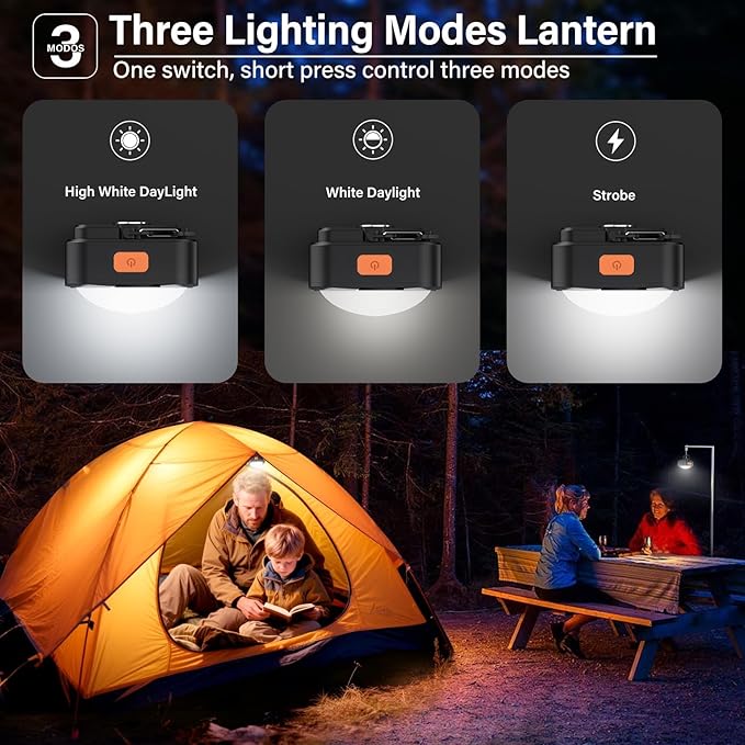 Rechargeable Camping Lights FLY2SKY 2Pcs Black Tent Lights Mini Flashlight Portable LED Camping Lantern Survival Gear Camping Accessories for Hiking Backpacking Fishing Hurricane Emergency Outage