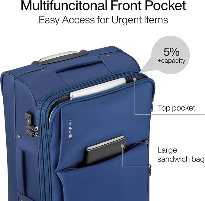 Hanke 24 Inch Luggage Expandable Softside Checked Suitcases with Spinner Wheels, Upright Rolling Luggage Suitcases Travel TSA Luggage Bag for Women Men(Blue)