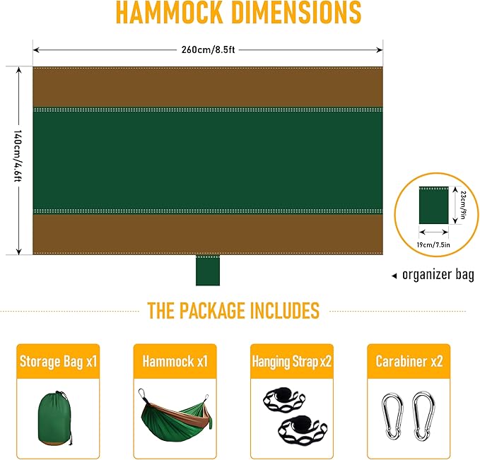 Camping Hammock Lightweight, Portable Hammocks with Tree Straps, Travel Swing Nylon Camp Hammocks for Adult Kids, Outdoor Essentials for Hiking Beach Backpacking