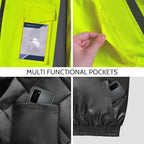 High Visibility Work Jackets, Safety Jacket with Pockets for Men& Women, Construction Coats for Cold Weather, Waterproof High Vis Rain Gear, Class 3, Yellow-Black, 5XL