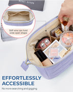 BAGSMART Makeup Bag Cosmetic Bag Wide Open, Purple, M, Wide-open Travel Makeup Bag With Puffy Padded and Rectangular Quilted