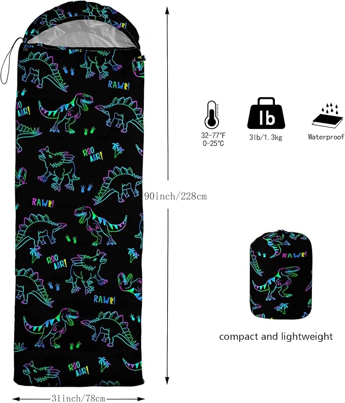 QOOMO Animals Camping Sleeping Bags,3 Season Warm & Cool Weather,Lightweight,Waterproof Sleeping Bags for Adults & Kids,Traveling,and Outdoors,Camping Gear Equipment