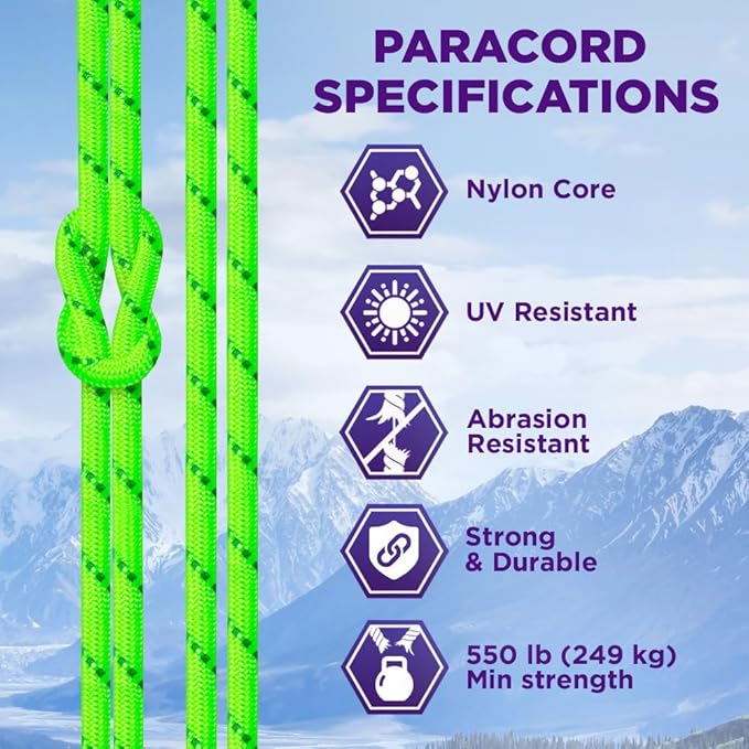 TECEUM 5/32" Paracord Rope 1000 – 1000ft / 200ft / 100ft / 50ft – Tactical Parachute Cord 4mm – 45+ Colors – Nylon String for Survival & Camping Gear – Stripe Cord for Survival – Utility Rope