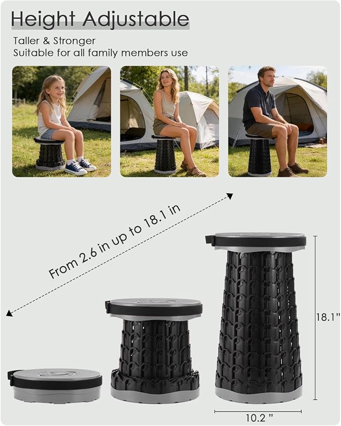 Spisces Upgraded Collapsible Stool,800 lbs Heavy Duty Capacity & Lightweight 2.6 lbs,18-Inch Portable Retractable Folding Stool for Adults,Camping,Fishing,BBQ,Travel