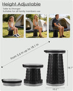 Spisces Upgraded Collapsible Stool,800 lbs Heavy Duty Capacity & Lightweight 2.6 lbs,18-Inch Portable Retractable Folding Stool for Adults,Camping,Fishing,BBQ,Travel