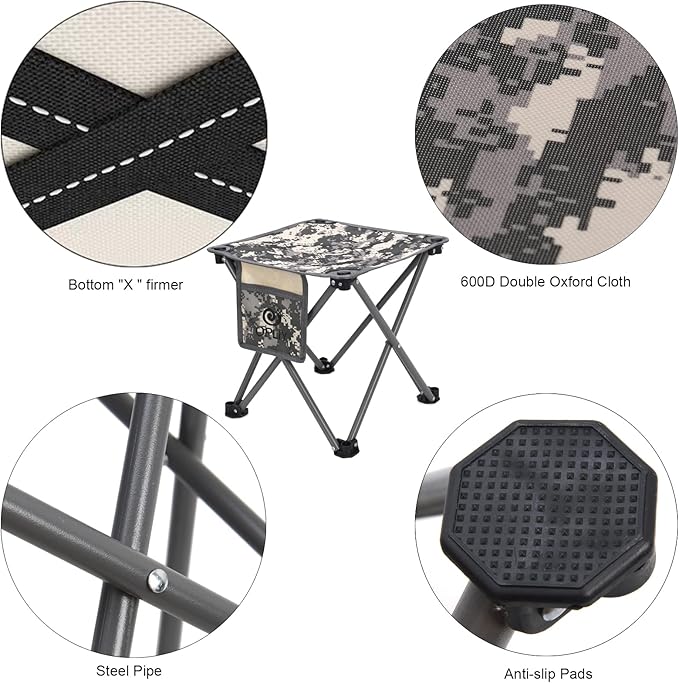 Opliy Camping Stool 2 Pack,13.5 Inch Portable Folding Stool for Outdoor Gardening and Beach Hiking Fishing,Foot Stool with Carry Bag (Camouflage)