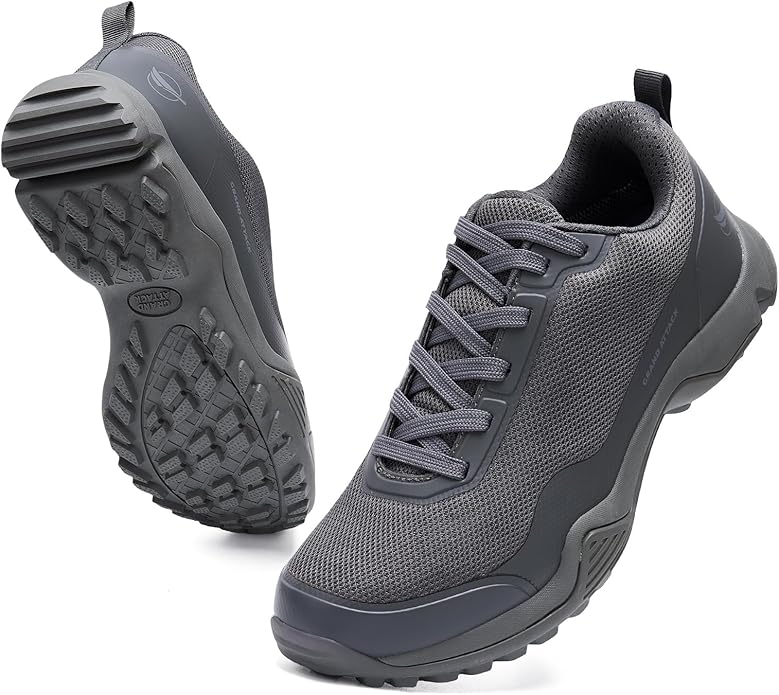 Grand Attack Men's Waterproof Hiking Shoes Lightweight Approach Trekking Comfortable Backpacking Boots Non Slip Work Shoes Outdoor Camping Travel Sneakers