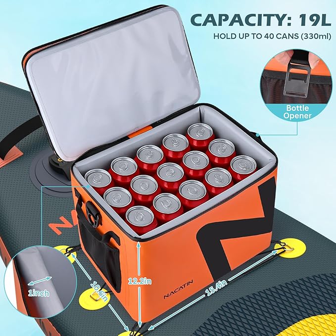 Paddle Board Cooler, Large 5-Layer Leakproof Insulated Cooler Bag with Bottle Opener, Removable Inner Liner Cooler Bag for Travel, Camping, Picnic, SUP