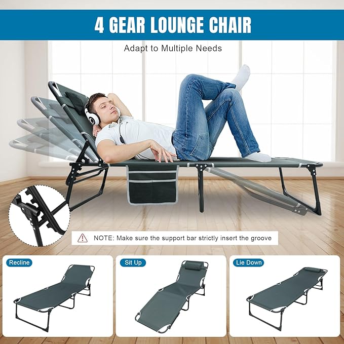 BIG RED Camping Sleeping Cot, 5-Position Folding Cot/Lounge Chair with Mattress, Folding Sleep Camp Cots for Adults, Heavy Duty Lounge Chairs for Outside, Beach, Lawn