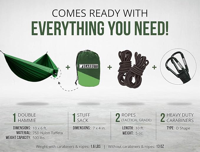 Bear Butt 2 Person Portable Hammock - Backpacking to Camping - Double Hammock for Travel & Outdoor