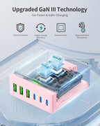 USB C Charger Block Charging Station: 100W 6 Port GaN Fast Charging Brick Hub Cube Box - PD 3.0 Type C & USB A Wall Charger Power Adapter for All iPhone 17 iPad Samsung Android Pixel Series