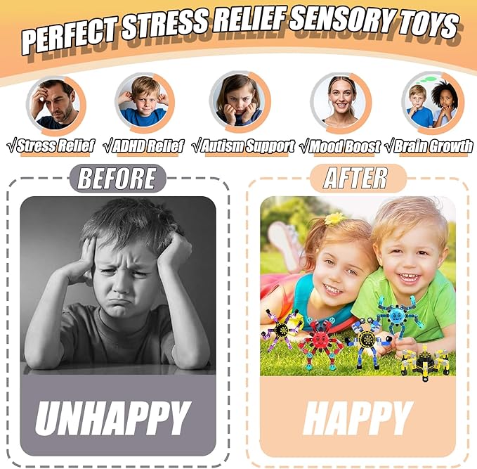 4Pcs Transformable Fidget Spinners for Kids Fidget Toys Teens Adults Quiet Airplane Road Trip Travel Activities Essential Autism ADHD Easter Basket Stuffers Gifts for Boys Girls Toddlers C