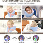 2in1 Ergonomic Memory Foam Travel Neck Pillow – Upgrade Travel Pillow for All Sleep Positions on Flights, Road Trips, and Long Distance Travel with Drawstring Bag (Adjustable - Blue and Pink)
