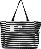 ESVAN Large Foldable Beach Bag for for Women with Dry Wet Compartment Waterproof Sandproof Travel Gym Picnic Handbag