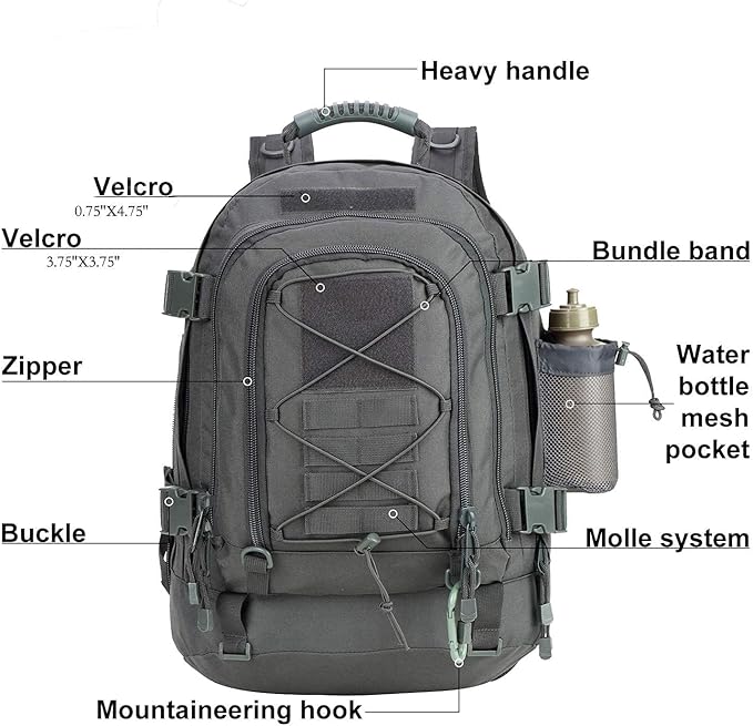 Tactical Backpack Military Hiking Daypack - Molle Backpack for Men 3 Day Assault Pack Bug Out Bag for Camping (Grey)