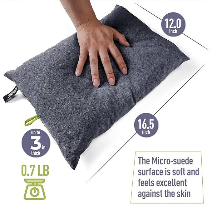 ZOOOBELIVES Down Filled Camping Pillow for Travel, Washable Soft Cover, Small Camp Cushion for Neck & Lumbar Support On-The-Go, Ultralight & Compressible for Hiking Backpacking - AlpliveS2046