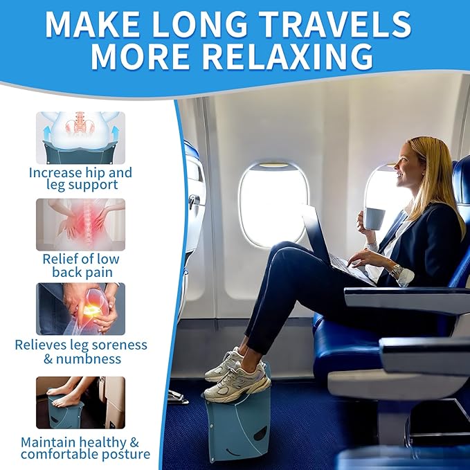 Travel Foot Rest for Airplane & Office - Portable Under Desk Foot Stool, Relieves Back & Knee Pain, Comfort for Long Flights, Cars, Subways & Trains - 2 Pack (Blue & Green)