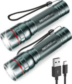 Rechargeable Flashlights High Lumens, G1000 Super Bright Flash Light 2 Pack, Small Zoomable LED Flashlight with 3 Lighting Modes, Portable Flashlight for Camping Essentials (Battery Included)-Grey