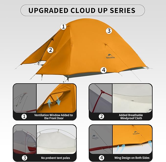 Naturehike Cloud-Up Tent Lightweight Backpacking Tent with Footprint - Free Standing Ultralight Camping Hiking Backpack Tents