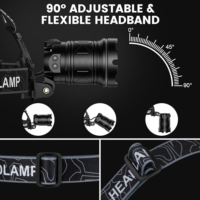 Headlamp Rechargeable 99,000LM Super Bright, 2pack LED Head Lamp with 3 Modes, 90°Adjustable Head Lights for Forehead, IPX6 Waterproof HeadLamps for Camping Hiking