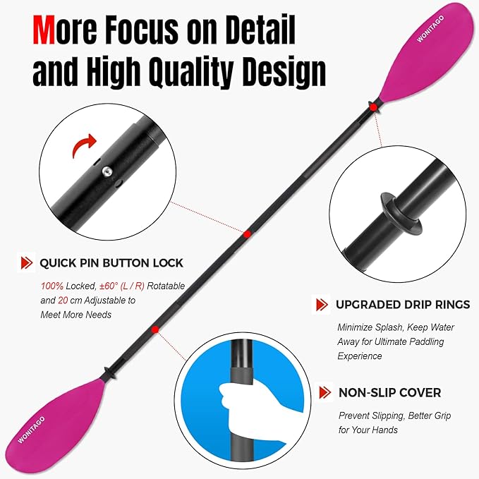 Kayak Paddles with Alloy Shaft and PP Blade, Floating Kayaking Oars, Adjustable 230-250 cm/90-98 Inches, 210-230 cm/82-90 Inches