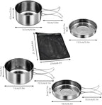 18/8 Stainless Steel Camping Cook Pot Set of 4 pcs, Camping Messware Kit, Camping Cooking Set, Backpacking Camping Cookware, Picnic Camping Cooking Mess Kit