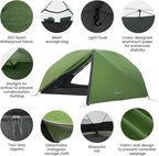 ATEPA Ultralight Backpacking Tent, 2 Person 1 Person Nylon Lightweight 4000MM+ Waterproof Windproof Portable Tent with Aluminum Frame & Rainfly for Backpacking Hiking Camping Motorcycle, 4 Season