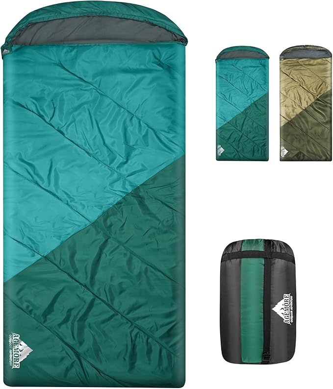 AGEMORE Sleeping Bag for Adults, Single and Double Size, Lightweight Waterproof XXL Sleeping Bag for Adults Kids Couples Camping Hiking Backpacking Or Traveling, Warm & Cold Weather