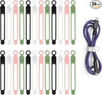 Silicone Cable Organizer Ties, Reusable Elastic Cord Ties 4.2in for Charging Cables, Electrical Cords Computer Wire Organization(24Pcs, 4Colors)