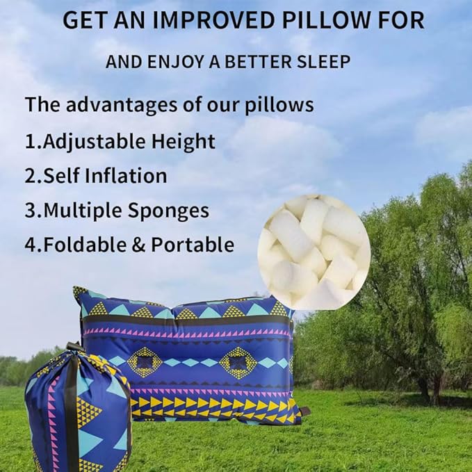 1Pack Inflatable Pillow-Camping Pillow - Air Pillows for Backpacking &Airplane,Hiking,Traveling,Neck Lumbar Support Blow Up Pillow,Compressible.