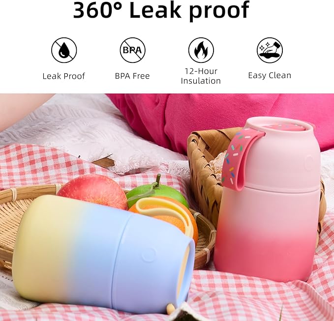 Thermo for Hot Food for Adults Kids | Wide Mouth, 18 oz Insulated Food Jar with Spoon, Leakproof Soup Thermo for School Office Travel, Thermal Steel Lunch Container Easy to Carry (Pink)