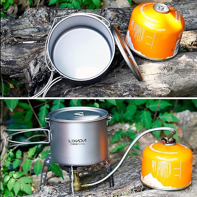HUIOP Titanium Pot, 750ml/900ml/1100ml Ultralight Titanium Pot Water Mug Cup with Lid and Foldable Handle Outdoor Camping Cooking Picnic