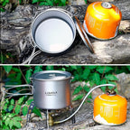 HUIOP Titanium Pot, 750ml/900ml/1100ml Ultralight Titanium Pot Water Mug Cup with Lid and Foldable Handle Outdoor Camping Cooking Picnic