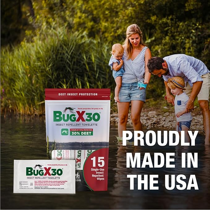 CoreTex Bug X 30 Mosquito, Tick, & Insect Repellent Wipes with 30% DEET - Pack of 25 Single-Use Bug Repellent Wipes for Up to 7 Hours of Reliable Protection Against 12 Types of Biting Insects