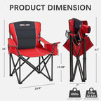Oversized Folding Camping Chair for Adults - 450lbs Support - Heavy Duty Portable Lawn Chairs with Side Pocket Cup Holder Cooler Bag for Sports Garden Beach Fishing, Red 2 Pack