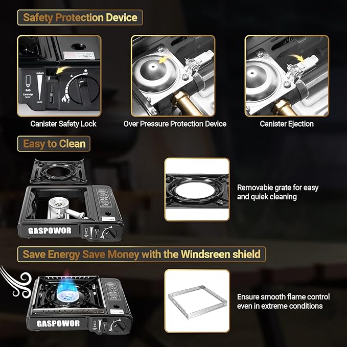 Propane or Butane Stove Dual Fuel Stove Portable Camping Stove with Carrying Case&Windblocker, 10,000 BTU Butane Propane Stove, Automatic Ignition for Emergency Preparedness Kit (Fuel Not Included)