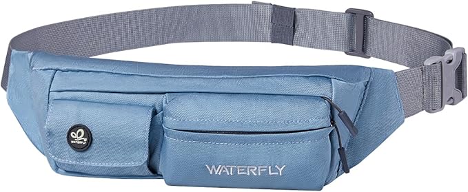 WATERFLY Fanny Pack for Women Men Water Resistant Small Waist Pouch Slim Belt Bag with 4 Pockets for Running Travelling Hiking Walking Lightweight Crossbody Chest Bag Fit All Phones