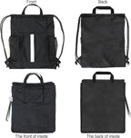 BeeGreen Drawstring Backpack Bag Sports Gym Backpack with Shoe Compartment and Two Water Bottle Holder for Men Women Large String Backpack Athletic Sackpack Workbag Black
