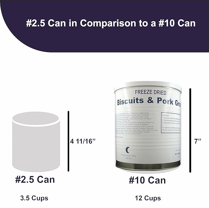 Military Surplus Freeze-Dried Biscuits and Pork Gravy – 18 oz, Emergency Survival food Supply, Meal Prep, Camping & Hunting – 25-Year Shelf Life – #10 Can – Made in USA – Backpacking & Outdoor Ready - 8 Servings