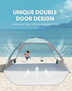 OutdoorMaster Beach Tent Sun Shelter with 2 Ventilated Doors, UPF50+ Easy Setup Beach Tent Canopy for 3 Person, Lightweight & Portable Family Beach Umbrellas for Sand with Carrying Bag-Cancun Seashore