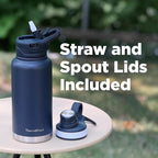 ThermoProof Double-Walled Vacuum Insulated Stainless Steel Water Bottle - Wide Mouth Canteen, Spout & Straw Lids, Dishwasher Safe, Reusable, Leakproof, Hot & Cold for Men, Women & Kids - 32oz, Taupe