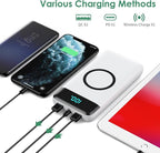 Wireless Portable Charger 30,800mAh 15W Wireless Charging 25W PD QC4.0 Fast Charging Smart LED Display USB-C Power Bank,4 Output& 2 Input External Battery Pack Compatible with iPhone,Samsung etc-White