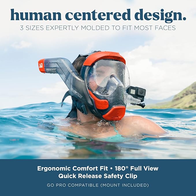Seaview 180 V3 Full Face Snorkel Mask Adult- The V3 is The Perfect Snorkeling Gear for Adults- Snorkel Mask with 180 Panoramic Viewing and Up to 600% Easier Breathing- Patented Flowtech Air Intake
