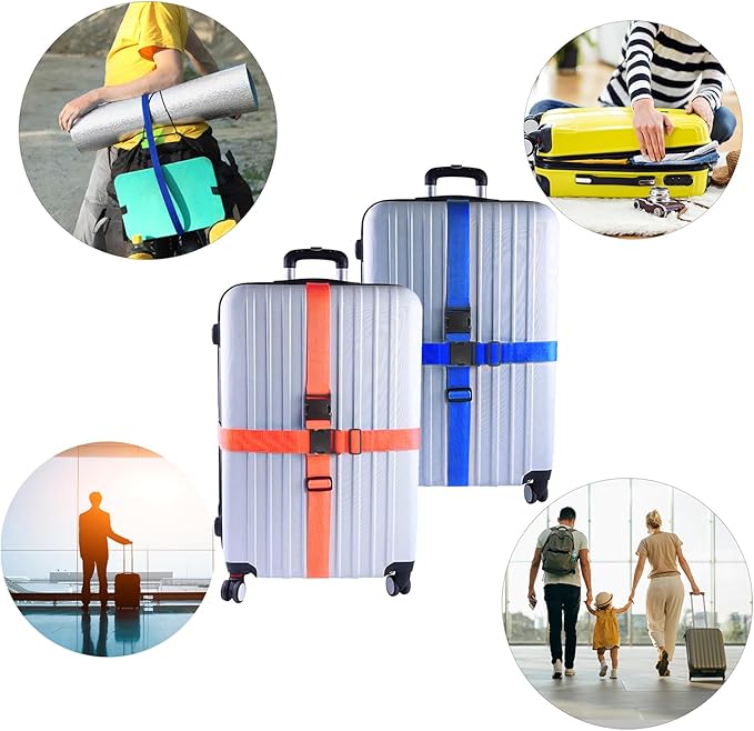 2Pcs Luggage Straps for Suitcase Travel Accessories TSA Approved, 80In Long Belts to Keep Your Suitcase Secure, Adjustable Bag Straps with Quick-Release Buckle for Travel Bag Closure, Purple