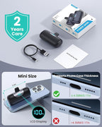 Mini Portable Charger for iPhone,Upgraded 22.5W PD Fast Charging 5500mAh Ultra-Compact Power Bank,LCD Display Plug-in Cute Battery Pack Travel Essentials for iPhone 14/14Pro/13/12/11/X/8/7/6 (Black)