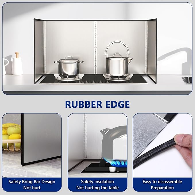 4 Sided Grease Splatter Guard Foldable Splatter Guard for Stove Stainless Steel Oil Splatter Screens Backsplash for Wall Gas Range Frying Pan Camping (11.8×31.5×15.7inches)