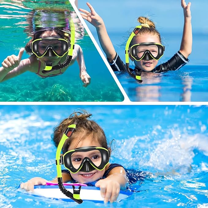 Snorkeling Set for Kids, Full Dry Snorkeling Mask Set for Adults, Anti-Fog Protection, Unisex,HD Panoramic View, Snorkeling Gear for Kids 4-14 Age