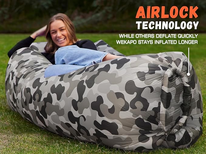 WEKAPO Inflatable Sun Lounger, Air Sofa, Hammock, Portable, Waterproof and Leak-Proof, Ideal for Backyard, Beach, Travel, Camping, Picnics and Music Festivals