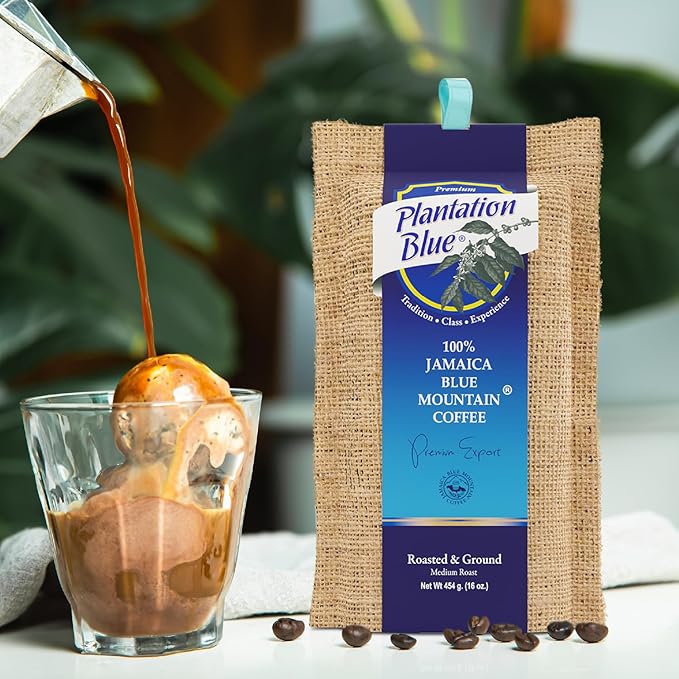 PREMIUM PLANTATION BLUE TRADITION CLASS EXPERIENCE 100% Jamaica Blue Mountain Coffee Medium Roasted and Ground (16oz)